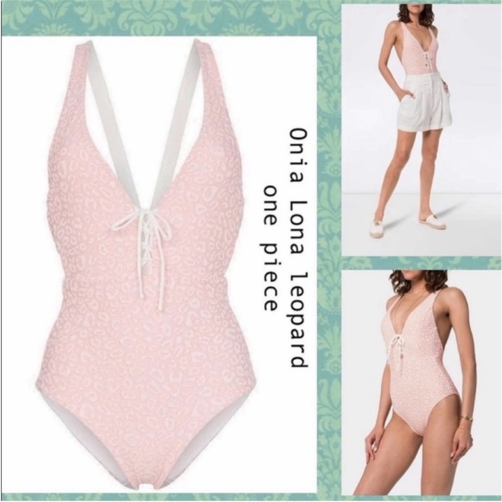 Lona Onia Pink Leopard Plunge V-Neck One Piece Swimsuit